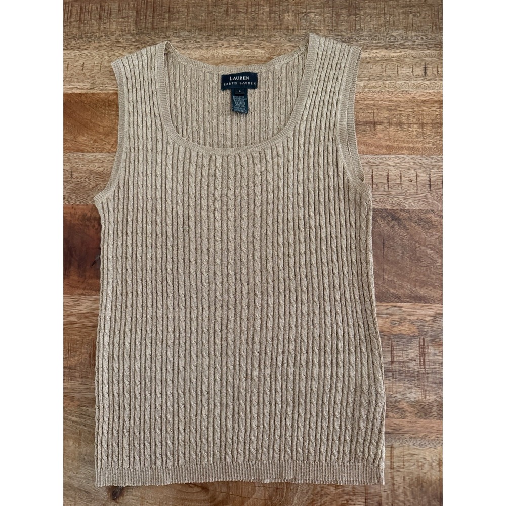 Lauren Ralph Lauren Gold Cable Knit Sweater Tank Womens Large Metallic